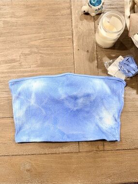aerie Light Blue Tie-Dye Ribbed Strapless Bikini Top